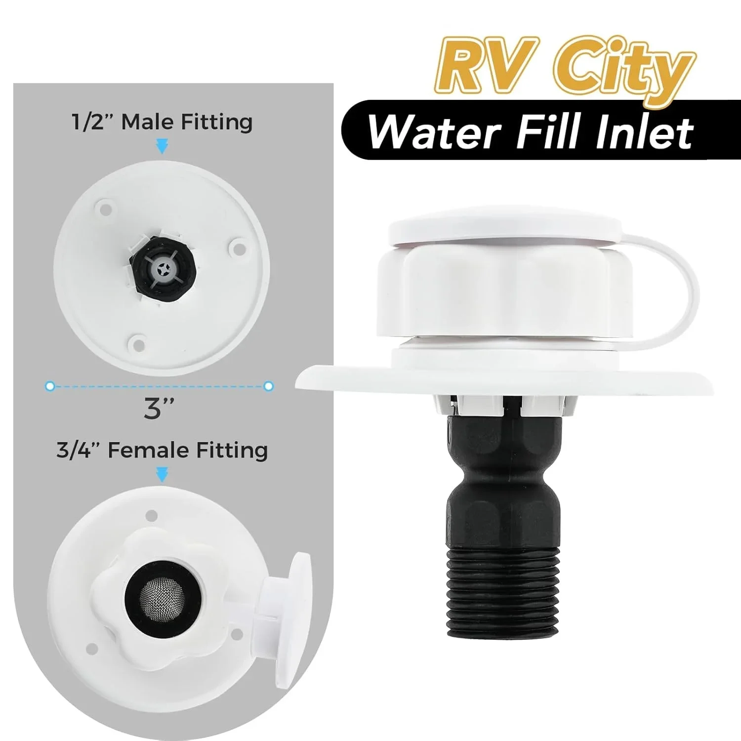 Auto Marine RV City Water Fill Inlet Flange Brass with Garden Hose Elbow Check Valve 90 Degree Connector 1/2