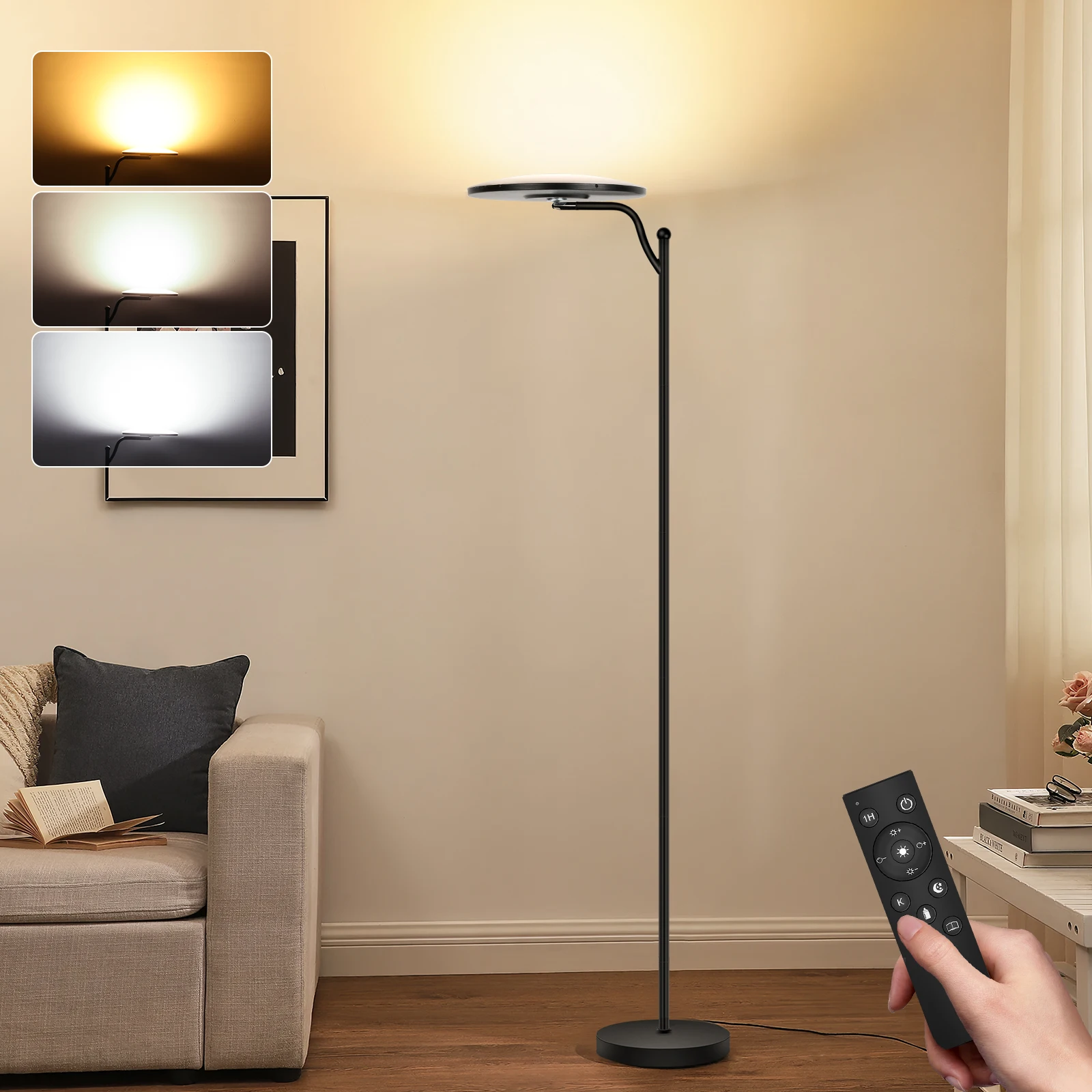 32W LED-Stehlampe mit Fernbedienung, Dimmbarer Uplighter 2700-6500K Moderne Stehleuchte für Wohnzimmer, Schlafzimmer, Lesen