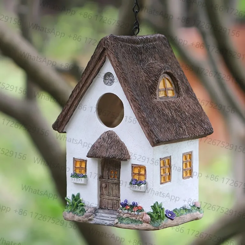 Outdoors Decorative Bird House Hanging Bird's Feeder Resin Yard Country Crafts Landscape Ornaments Bird Parrot Nest Box