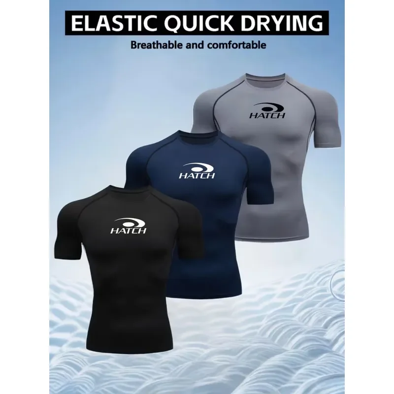 3PCS Men's Compression Tight Fit Athletic Top Set High Elastic Stretch Breathable Moisture Wicking UV Protection Muscle