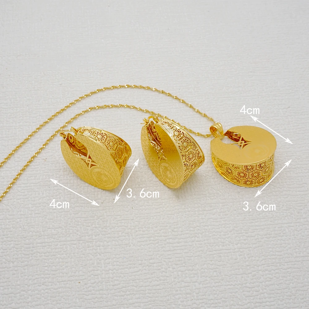 Trendy Pendent African Jewelry Sets Gold Color Necklace Copper Earring For Morocco Dubai Wedding Party Gift Classic Jewellry