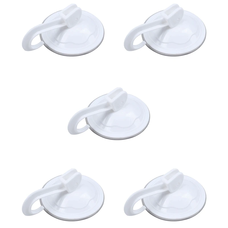 

5X Household Wardrobe White Plastic 7Cm Dia Suction Cup Single Hook Wall Hangers