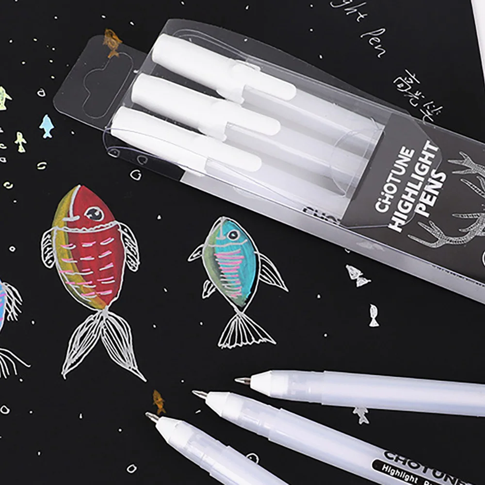 3PCS Highlighting Pen Set, White Graffiti Hook Pen, Art Student Anime Drawing Color Oil Pen, Suitable for Student Painting