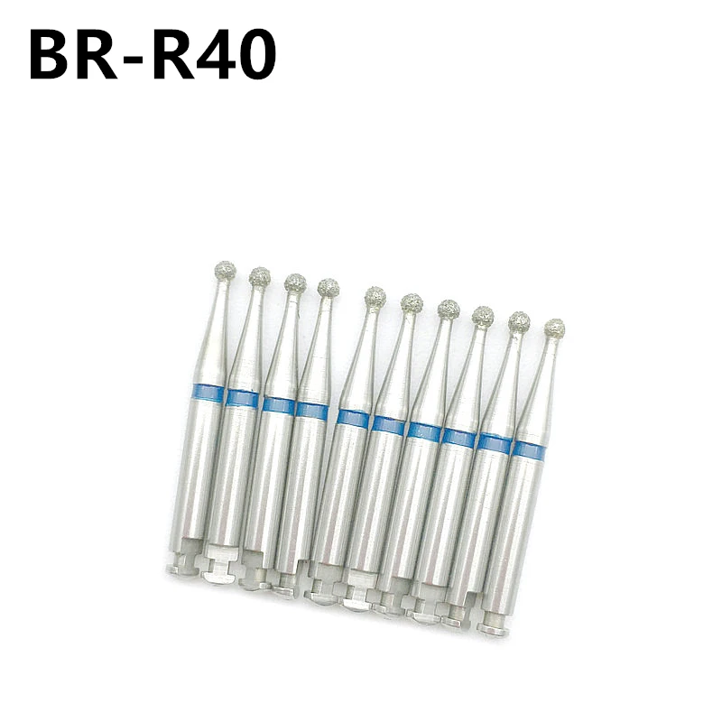 10pcs/set Low Speed Dental Diamond Burs For RA 2.35mm Shank Handpiece Polisher Trimming Round Head Drills BR-R40