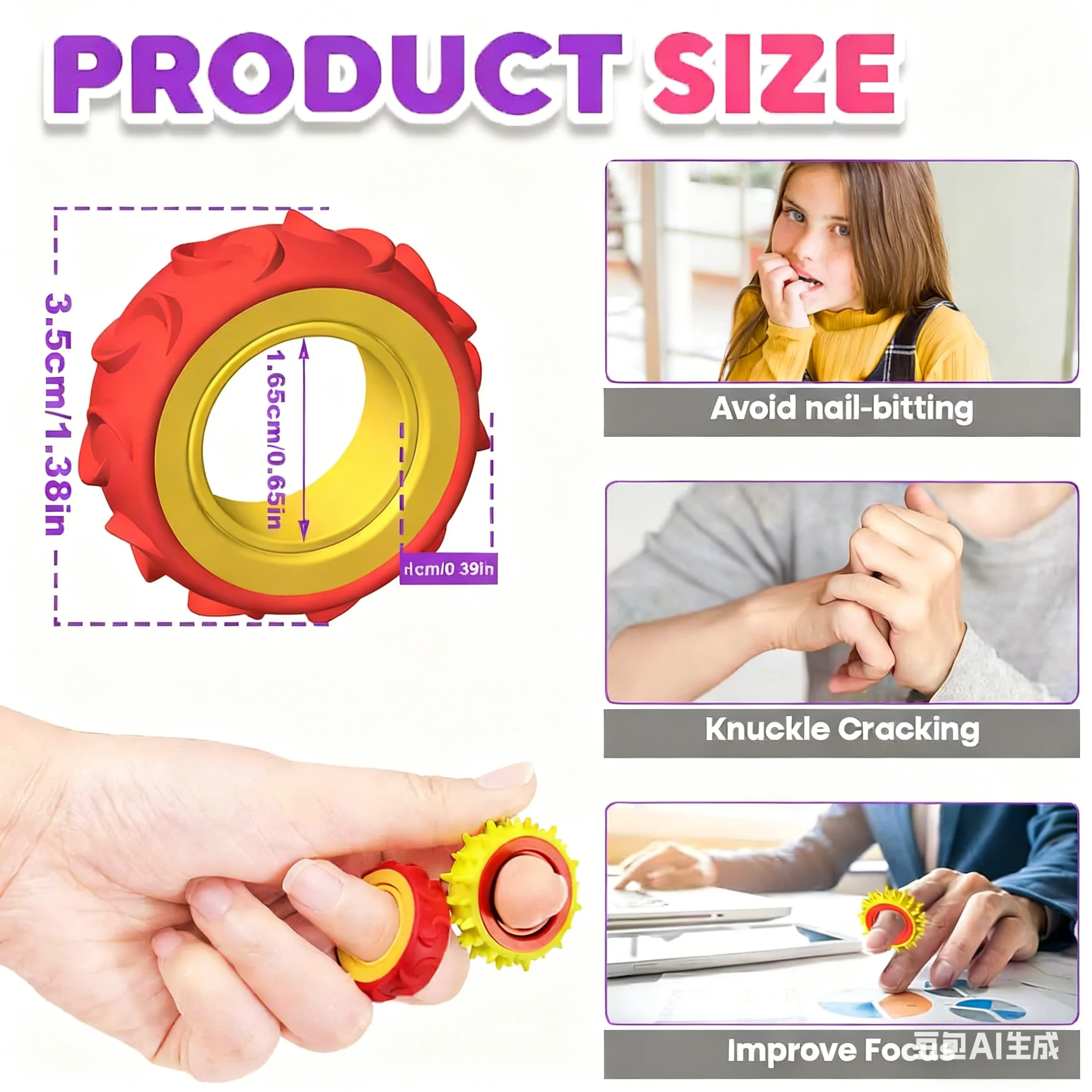 6/12 Stück Fidget Toys Kinder-Drehring Sensorischer Kreisel Entspannungsspielzeug Drehbarer Sensorring Quetsch-Fidget-Spielzeug Spinner – Detail 6