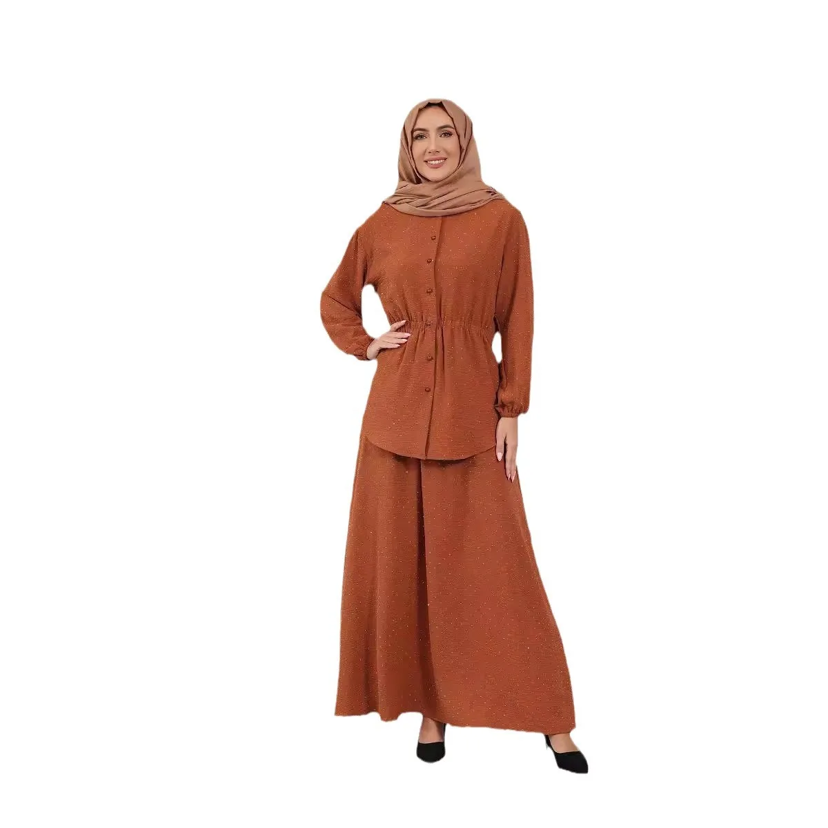 Ramadan Moslim Vrouwen Dubai Tweedelige Set Jurk Knopen Tops Rok Pak Abaya Arab Kaftan Islamian Eid Past Bij Kalkoen Casual Bescheiden