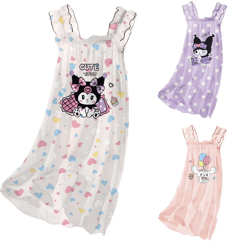 

Cartoon Kawaii Pupil Pajamas Sanrios Kuromi Summertime Anime Pure Cotton Thin Trousers Home Dress Suspenders Parent-Child Fund