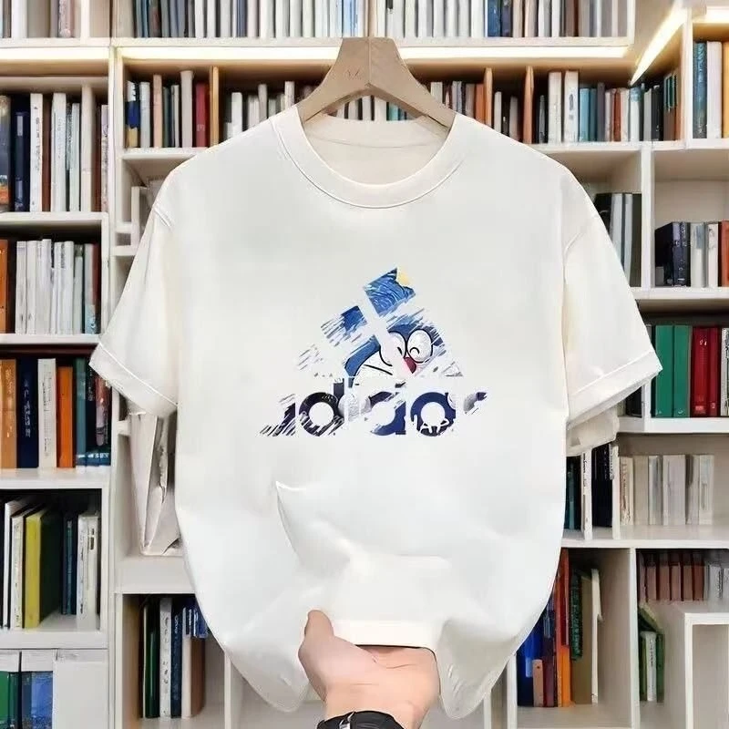

European and American Printed Summer Short-sleeved Trendy Brand 2025 Versatile Loose New Crew Neck Top Cotton Men's and Women's
