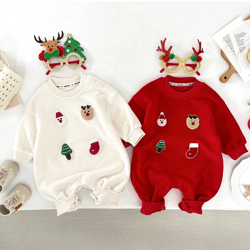 2025 New Year Kids Clothing 0-24M Infant Baby Boys Girls Jumpsuit Long Sleeved Cartoon Print Romper Christmas Children Clothes