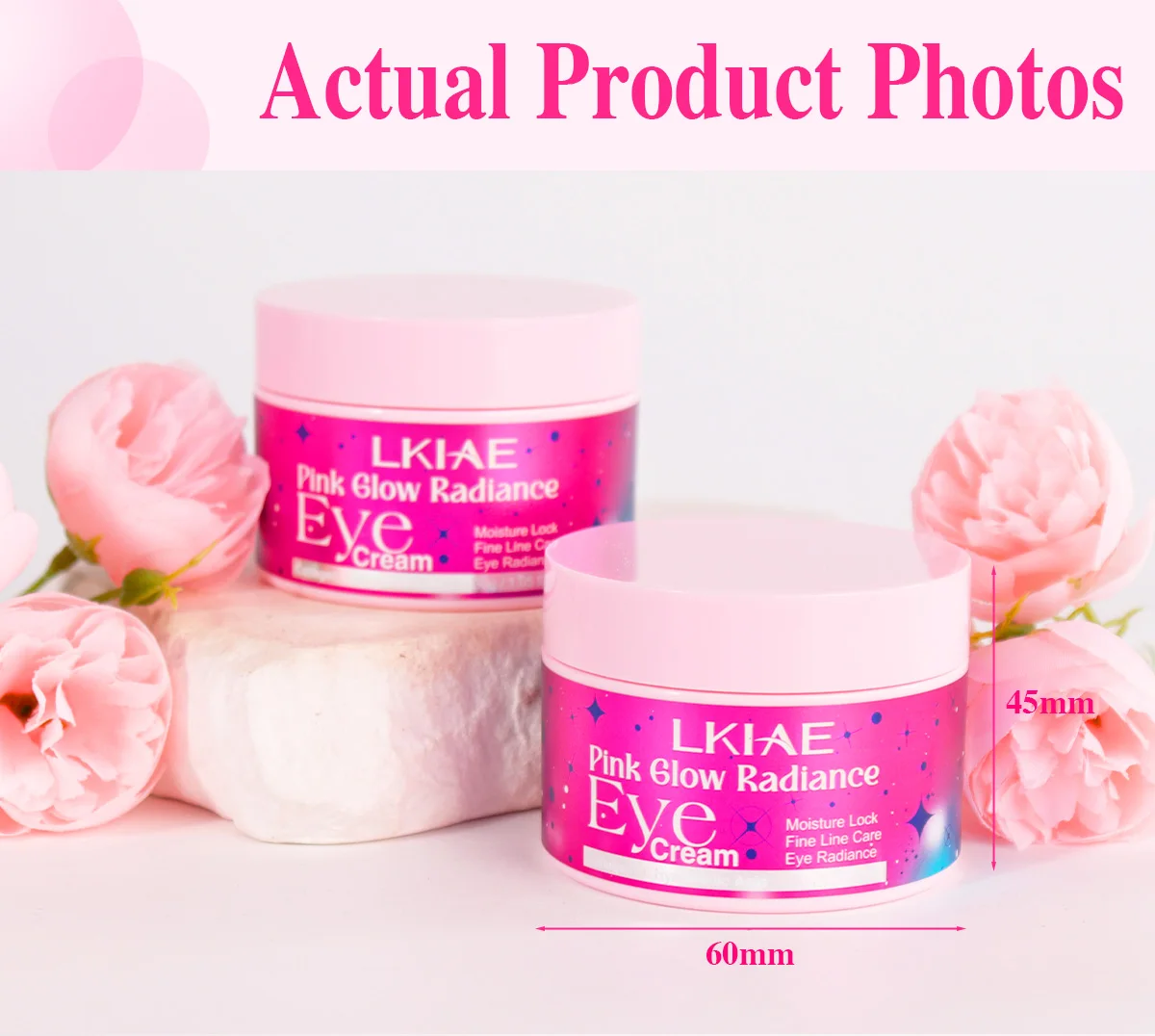 LKIAE Pink Glow Radiance Augencreme, Feuchtigkeitsspendend, Anti-Falten, Gegen Feine Linien, Dunkle Augenringe, Mit Hyaluronsäure, Kamelie, Kollagen – Detail 5