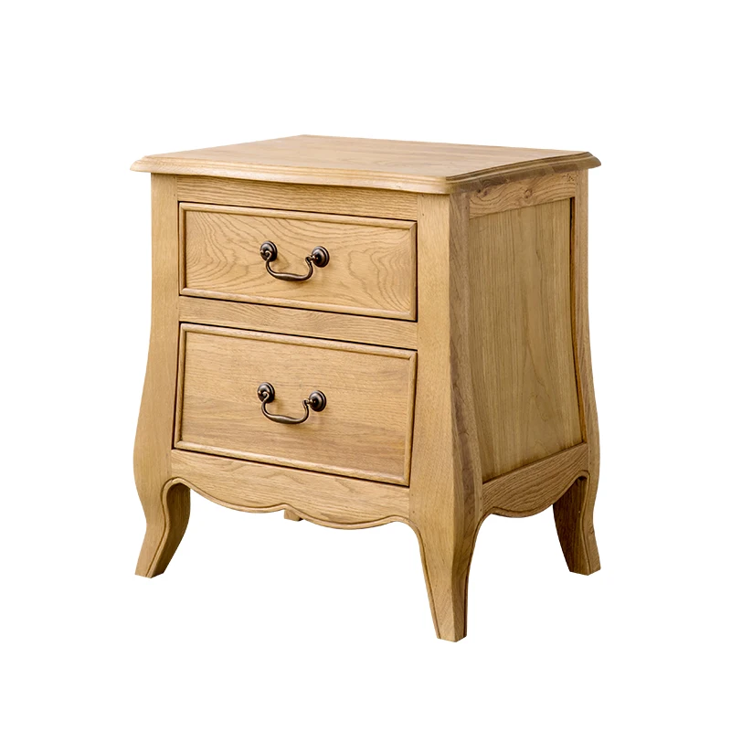 French oak two-draw bedside table European antique American solid wood European and American rural pastoral style bedroom corner