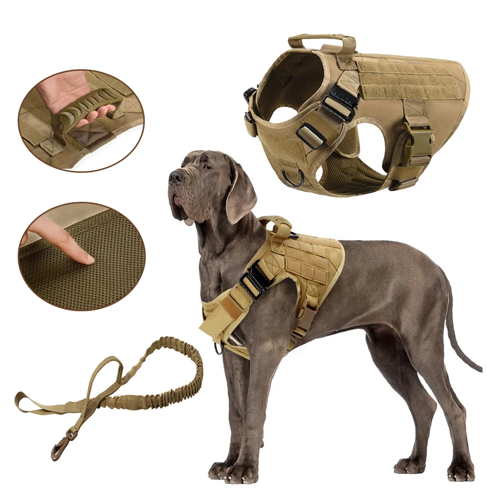 

Tactical Dog Harness for Large Dog Military Pet Vest Collar Leash Adjustable with Handle No-Pull Vest Breed Dogs Accessories