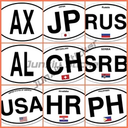 Oval flag and country code car stickers AX JAPAN RUS AL SERBIA CH HRVATSKA PHILIPPINES USA PVC waterproof self-adhesive stickers