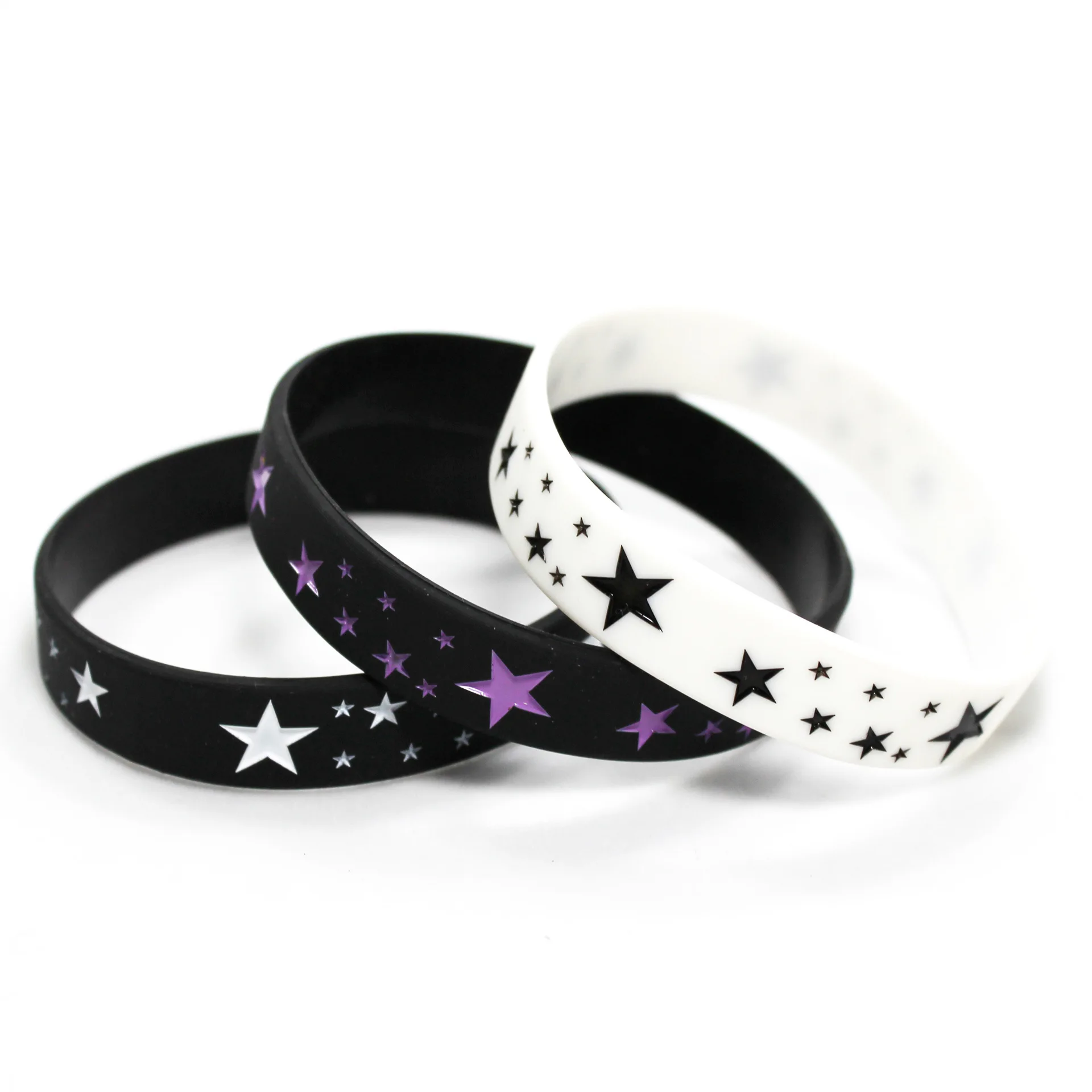 1PC Debossed Printed Stars Sport Band Silicone Wristbands Bracelets Fashion Style Women Men Jerwerly Gifts SH329