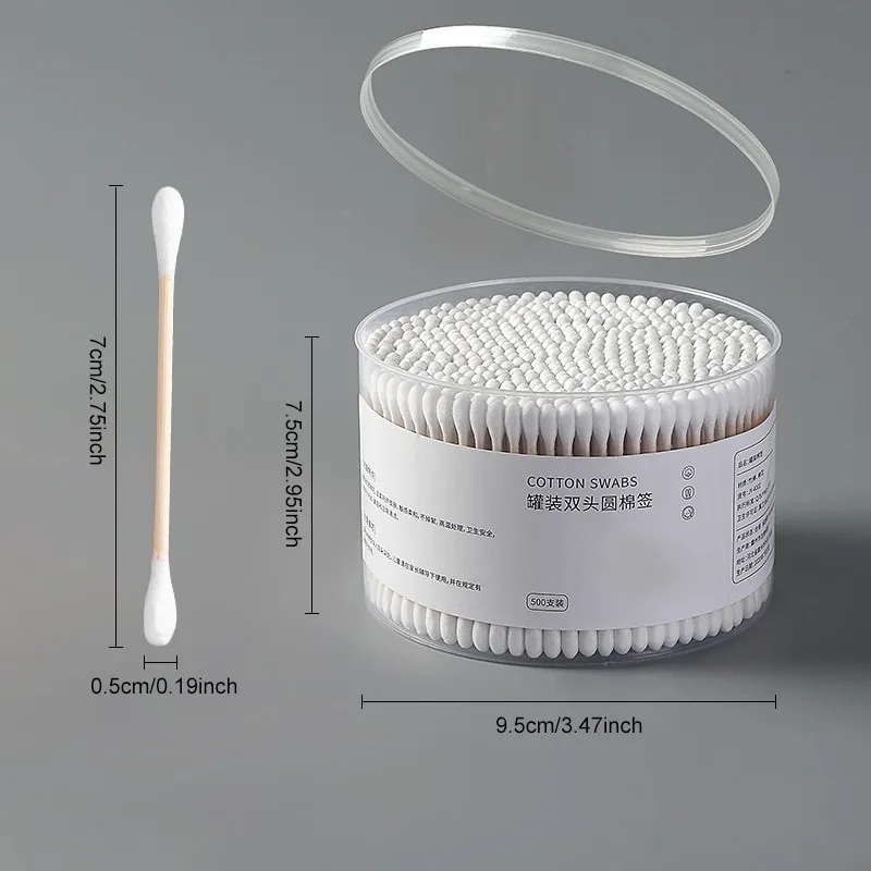 สำลีพันก้านสองหัวแบบใช้แล้วทิ้ง บรรจุกระป๋อง จำนวน 1500/500 ชิ้น สำหรับเช็ดลิปสติก ทำความสะอาดหู แต่งหน้า และอื่นๆ