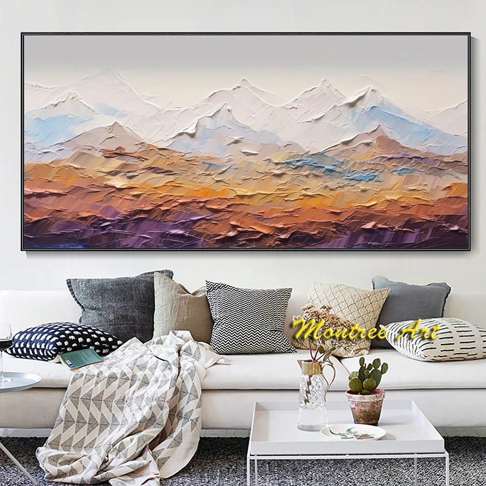 Hand Painted Oil Painting Modern Snowy Mountain Landscape Texture Art Fall Decor Painting Living Room Decor Oil Painting Decor