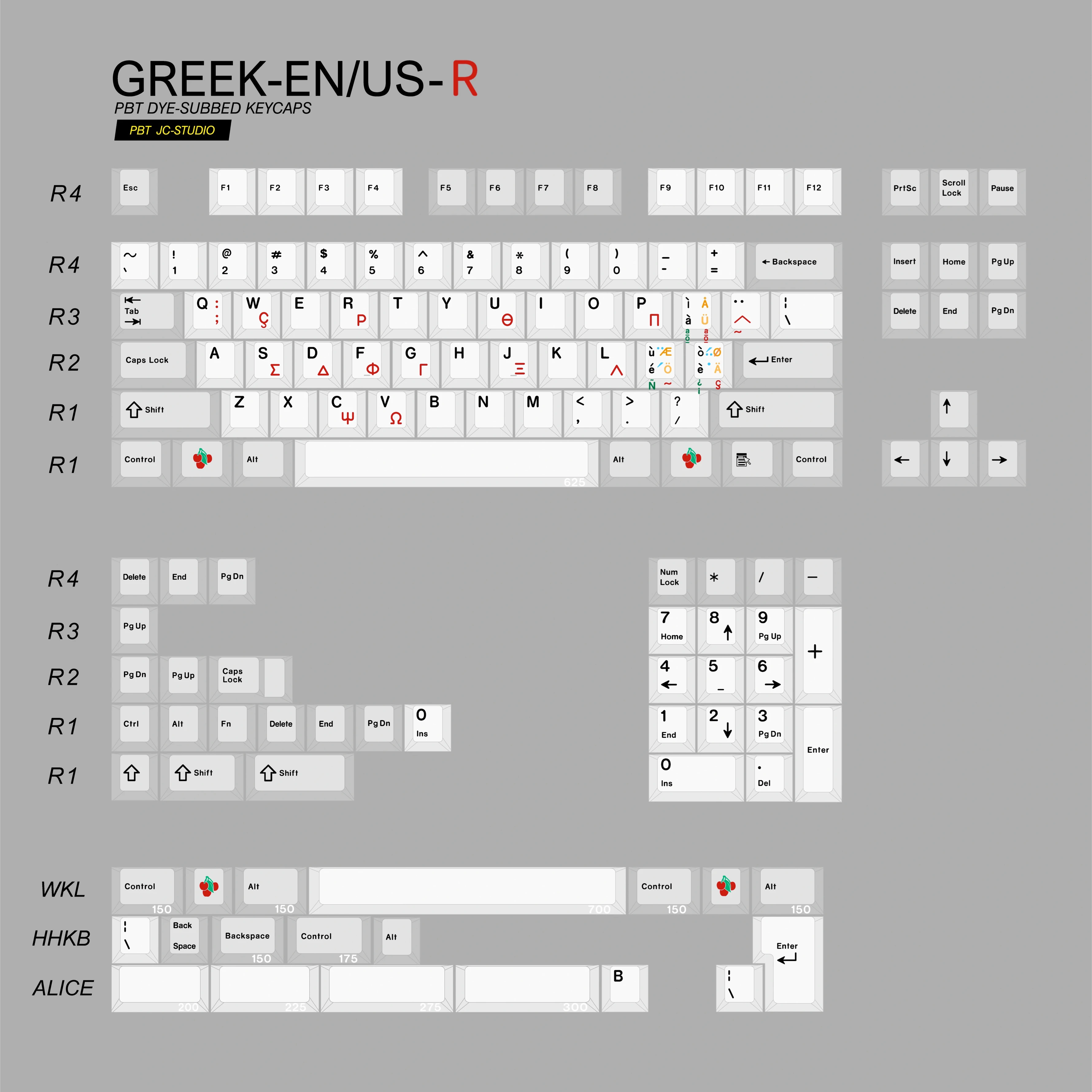 JC Studio Mechanical Keyboard DIY Keycaps Greek Sub Legend Greeks Theme PBT Keycaps Dye Sublimation Cherry Profile