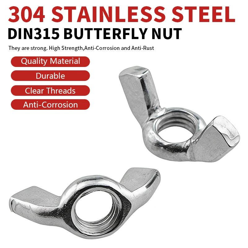 DIN315 304 Stainless Steel Butterfly Nuts Wing Nuts Hand Tighten No Tools Needed M3 M4 M5 M6 M8 M10 M12 M14 M16