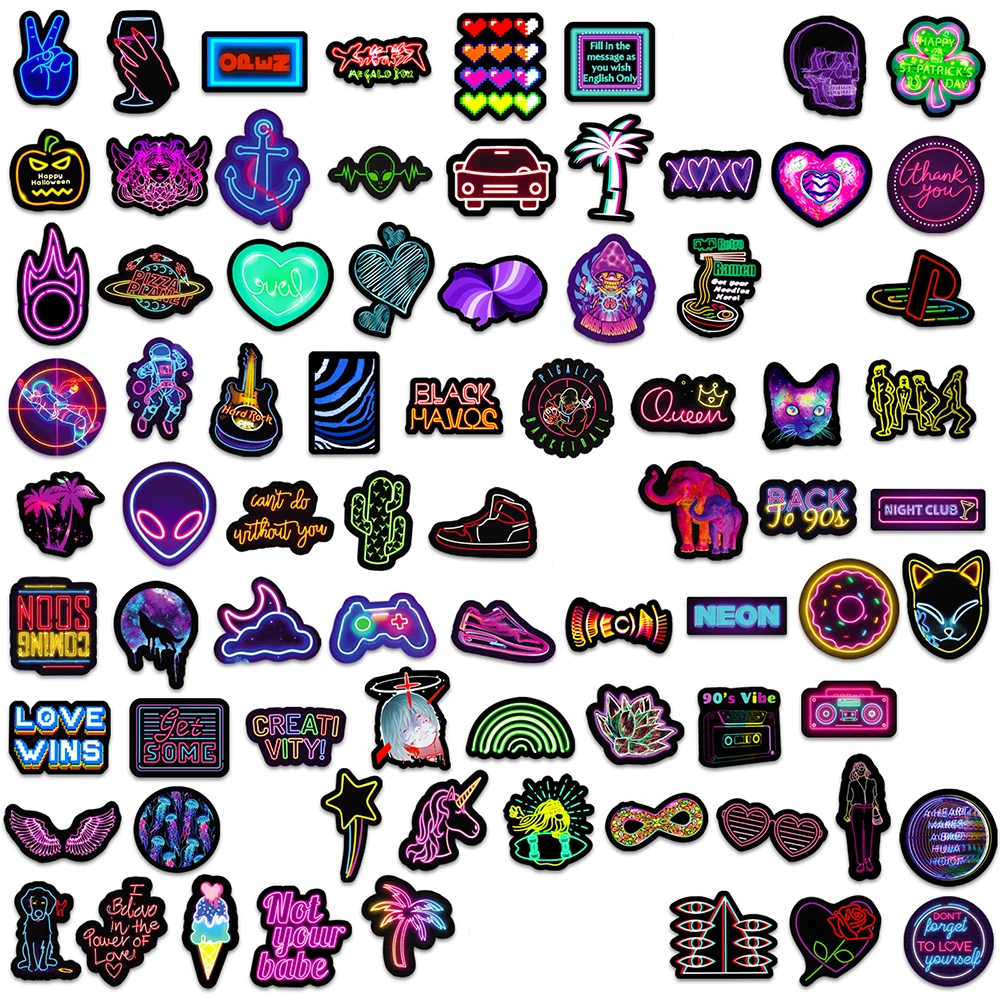 10/30/50pcs Cartoon Neon Light Stickers Cool Graffiti Skateboard Laptop Phone Fridge Bike Waterproof Kids Toy Decal Kids Sticker