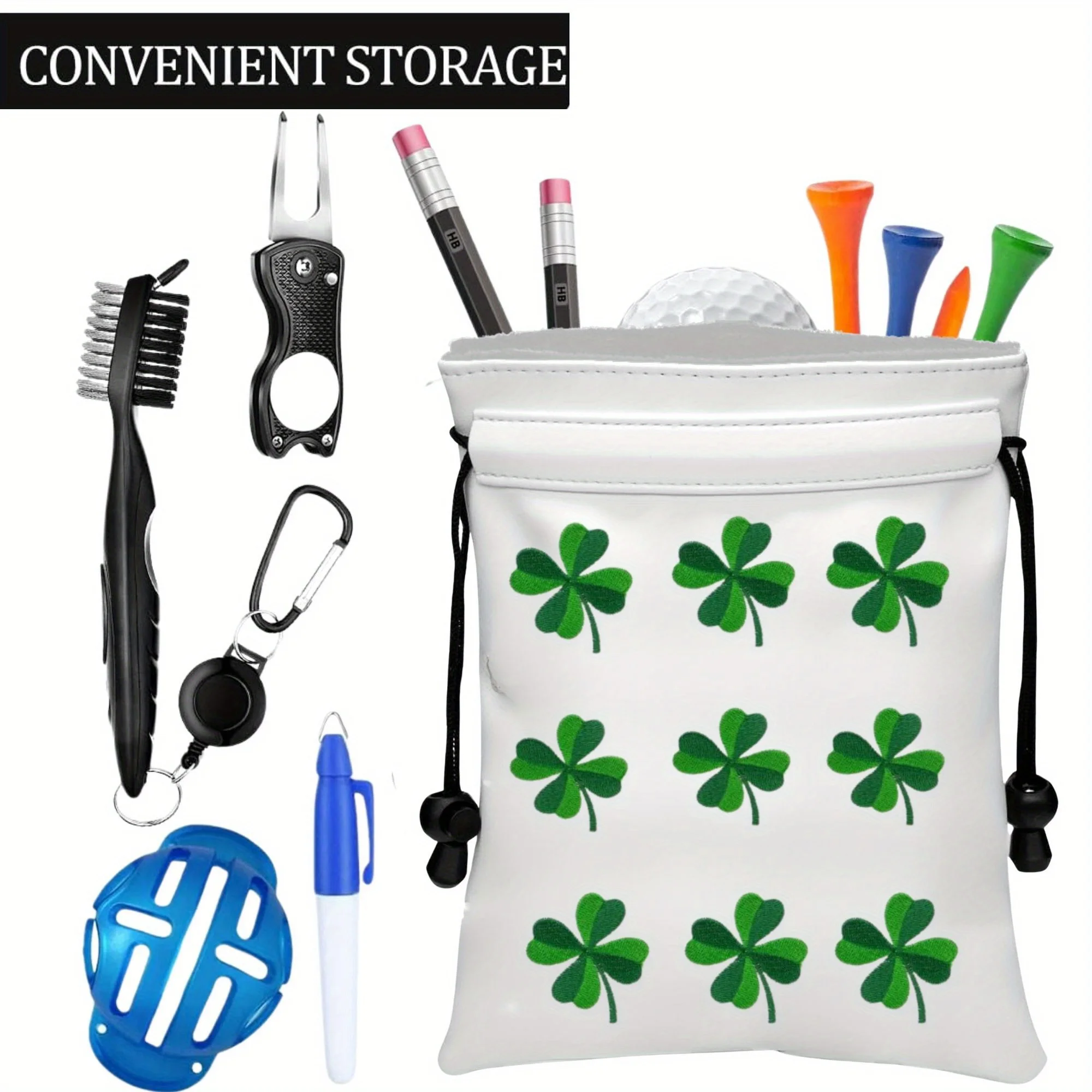 حقيبة جولف الثمينة مع تصميم Lucky Clover من جلد البولي يوريثان مع إغلاق برباط إكسسوارات جولف محمولة للنساء أ #3