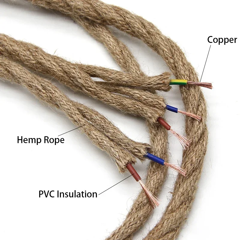 1/3/5/10m Hemp Rope Electrical Wire Twisted Cable 2/3 Cores For  DIY Retro Light Bar Decor Retro Style Copper Vintage Lamp Line