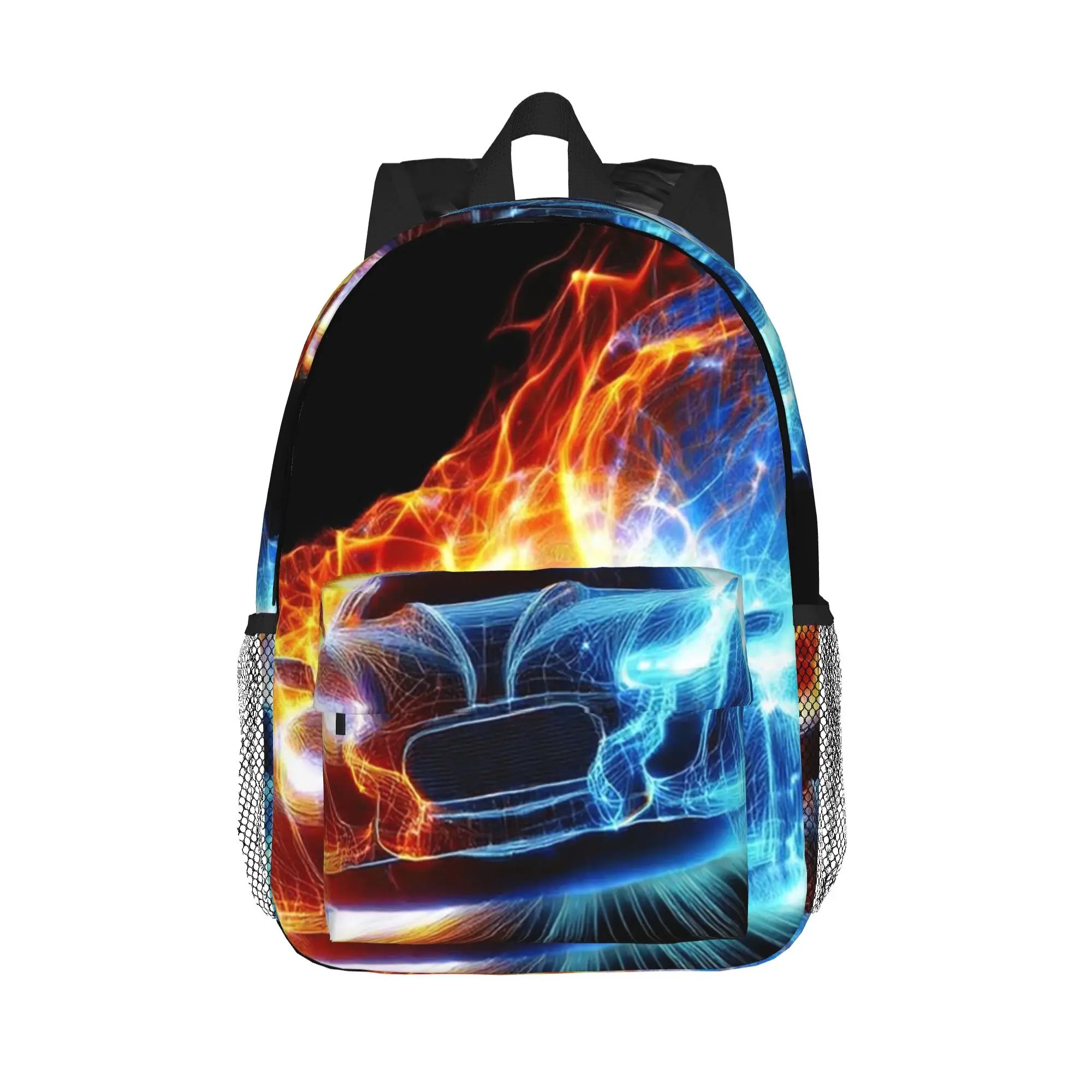 Cool Sports Car With Fire Pattern Backpack Hot Sale Daypack Boys Girls BookBag Shoulder Bags for Men Women School Bag