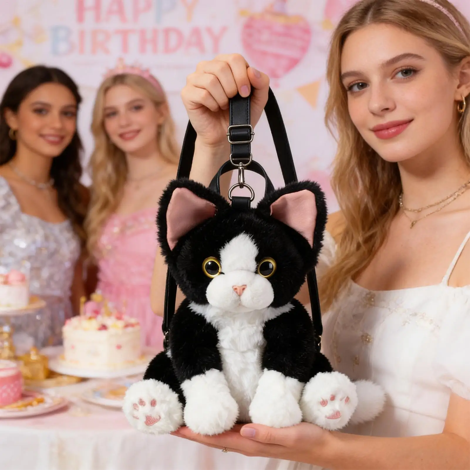 猫の形のバックパック ソフトでリアルな面白い動物の財布 ショルダーバッグ 女性 子供 大人 ティーン向け 日常旅行 学校 デート パーティー