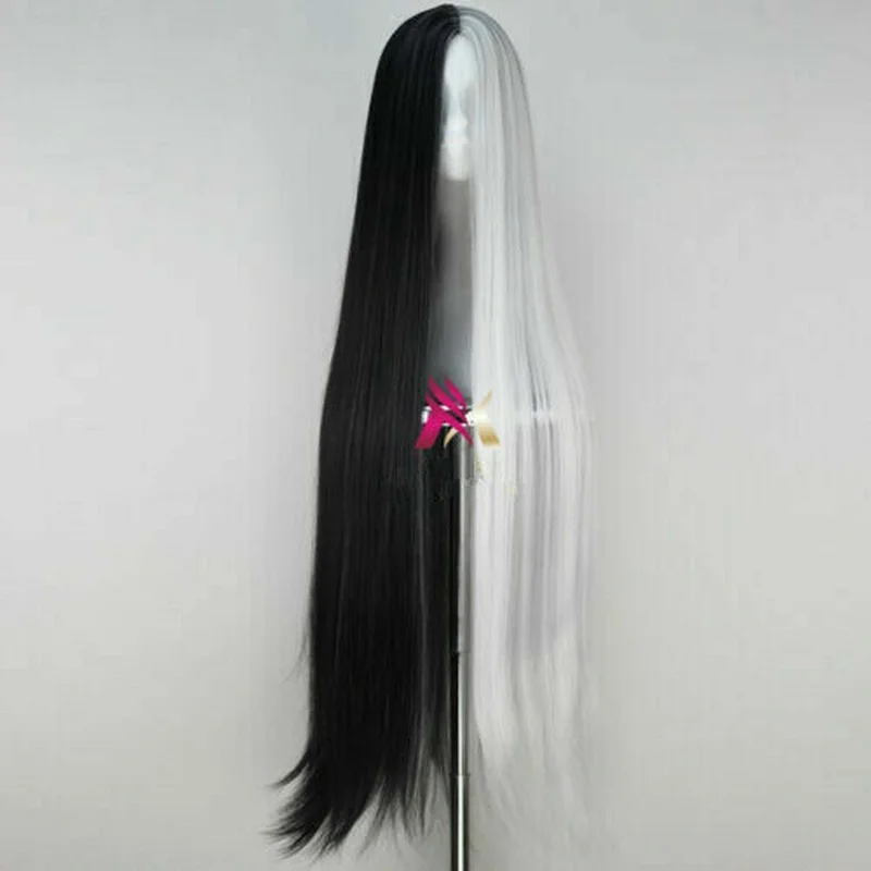 For Cosplay 110cm Extra Long Straight Black and White  Cosplay Wig