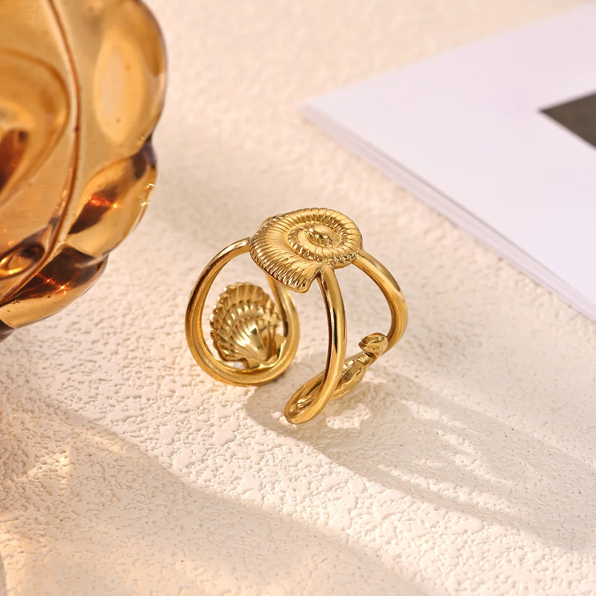 

Vintage Conch Shell Crab Ring For Women Stainless Steel Gold Color Luxury Open Finger Ring 2026 Fashion Wedding Couple Jewelry
