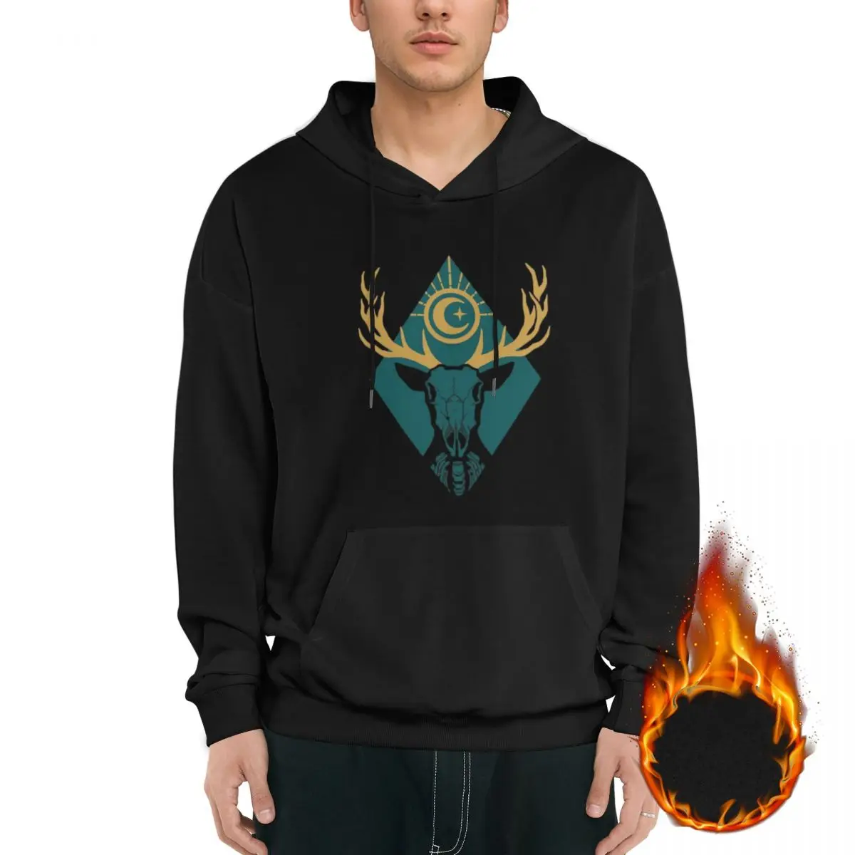 Night Deer Men's Winter Hooded Sweatshirt - Stylish Fleece-Lined Hoodie for Daily Wear and Sports Activities