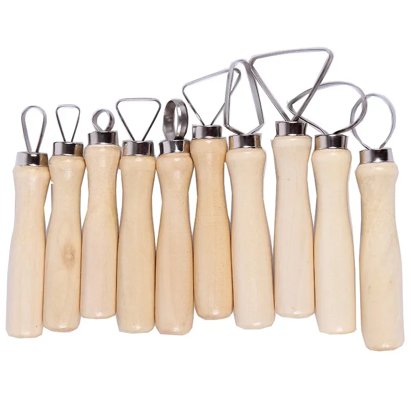 

High Quality 10Pcs Wood Pottery Clay Sculpture Loop Tools with Stainless Steel Flat Wire Pottery & Ceramics Tools Set -30