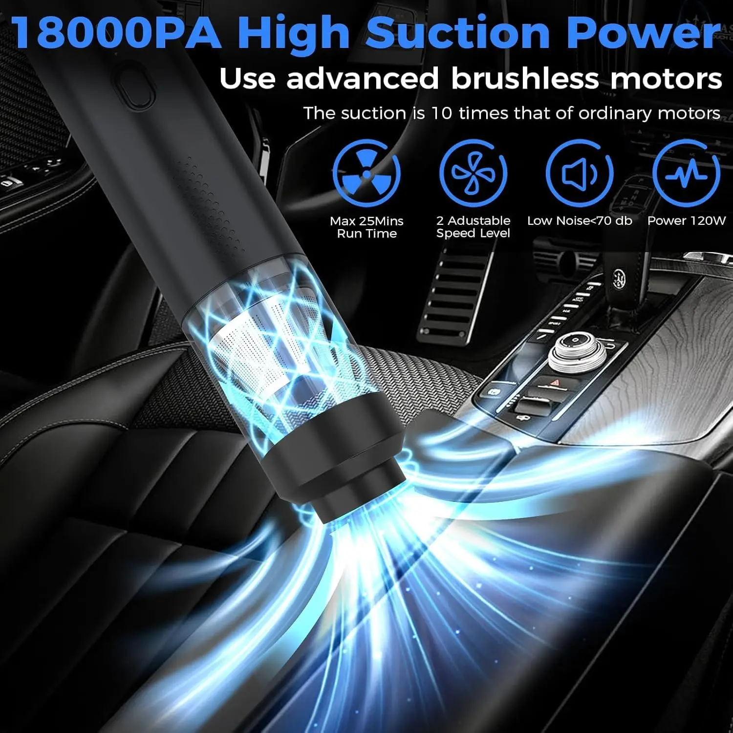 مكنسة كهربائية صغيرة للسيارة V-16 Pro، آلة تنظيف محمولة قابلة لإعادة الشحن (أسود) #3