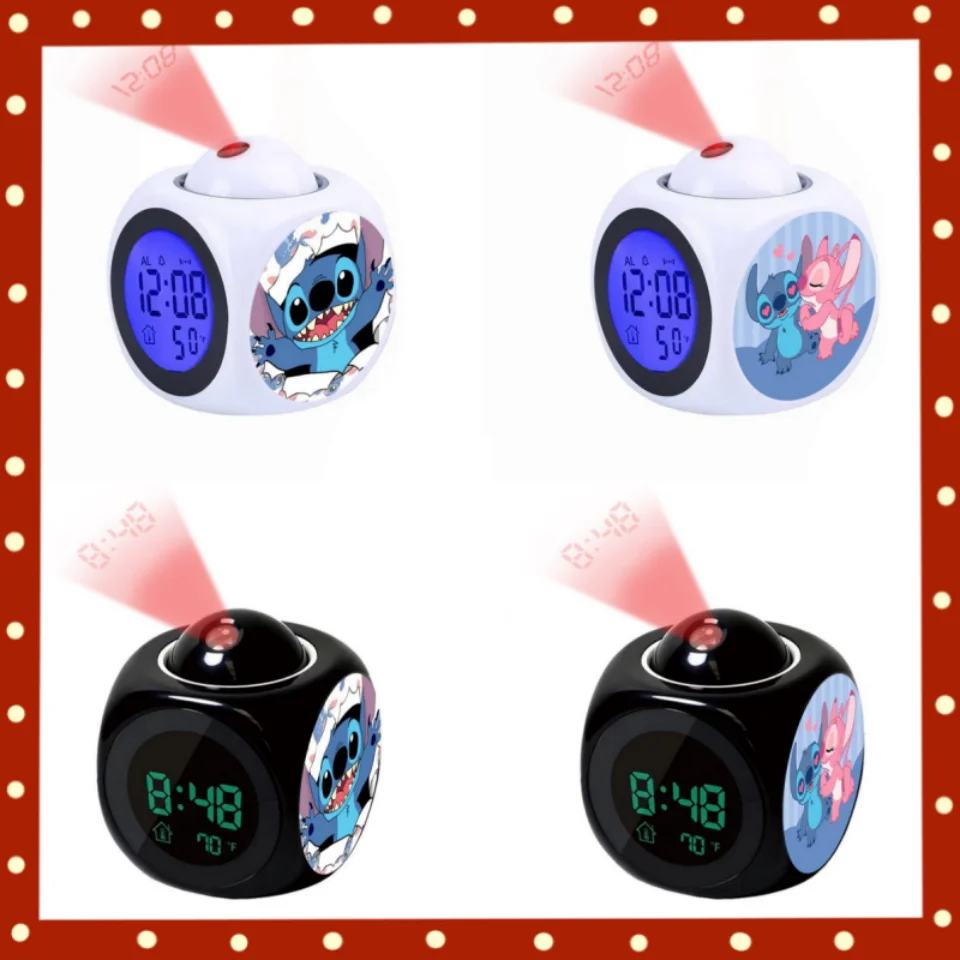 

New Cute Disney Cartoon Lilo&Stitch Alarm Clock Growing Led Color Change Digital Light Projection Clock Birthday Gifts Toys