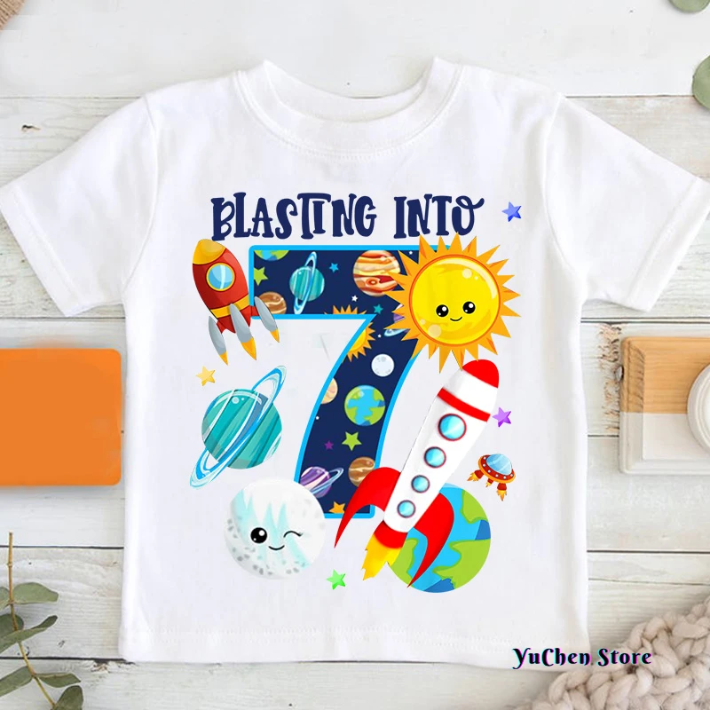 Boys Birthday T Shirt Boys Shirts Astronaut Matching Shirt Personalized Space Party Kids Summer Custom Name Toddler Baby Shirt