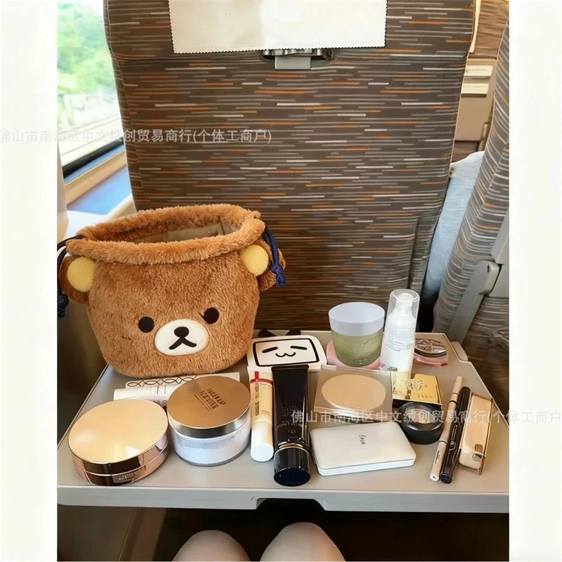 

Rilakkuma плюшевая косметичка с медведем, большая вместительная сумка с вышивкой, органайзер для путешествий для женщин, подростков, детей, декор стола, подарок на день рождения