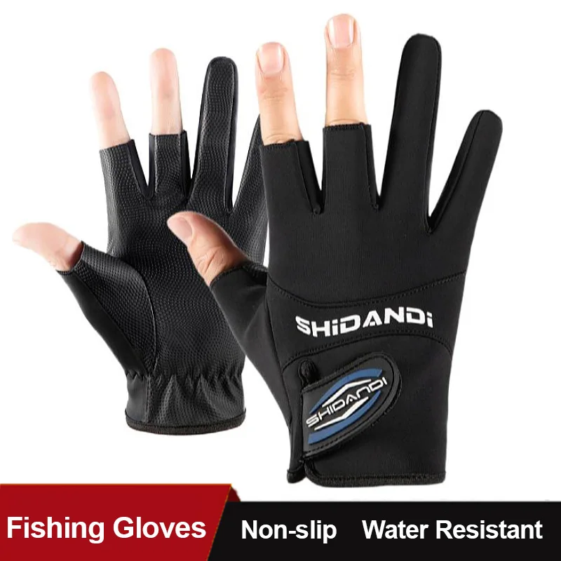 Fishing Gloves Men Three Finger Cut out Anti Slip Water Repellent Stretchy Kayaking Cycling Saltwater Freshwater Fishing Gloves