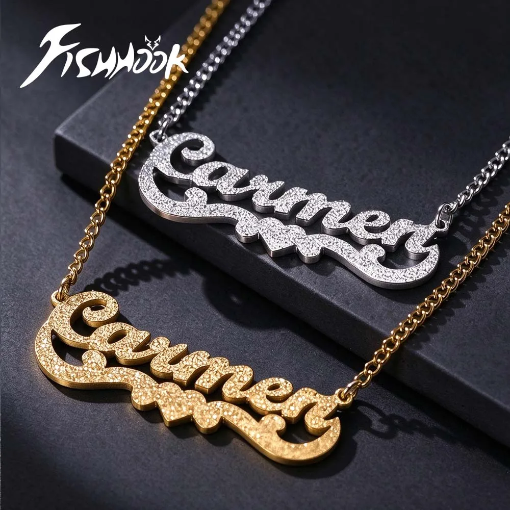 Bling Custom Name Necklace Personalized Letters Gold Color Pendant Gift For Women Men Couple Party Chain Stainless Steel Jewelry