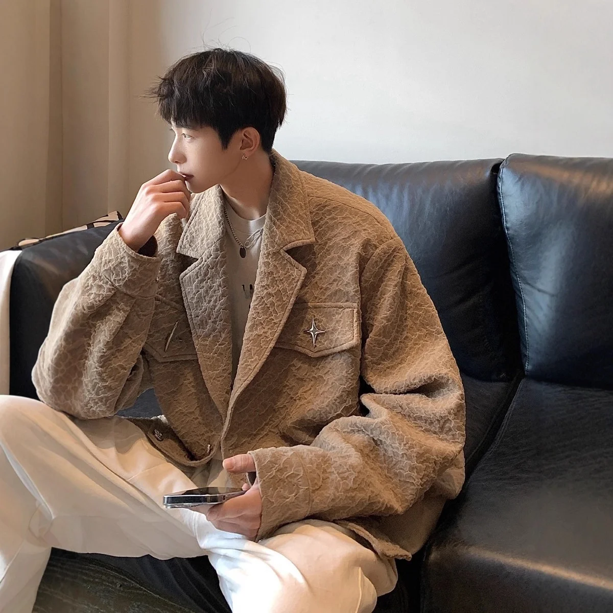 

American Retro Suit Collar Jacket Men's Spring Autumn Style Pilot Jacket Cool Streetwear Coat Polyester Fiber Casual Loose Fit