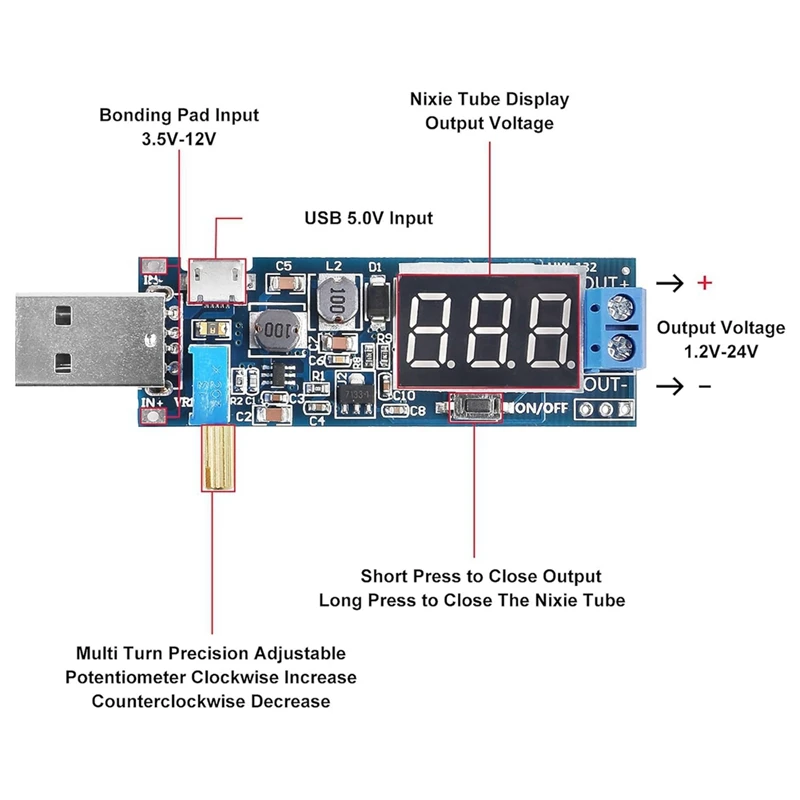 6Pcs USB Buck Boost Converter Kit 3.5V-12V To 1.2V-24V DC-DC Step Up Step Down Power Supply Module Voltage Regulator Kit