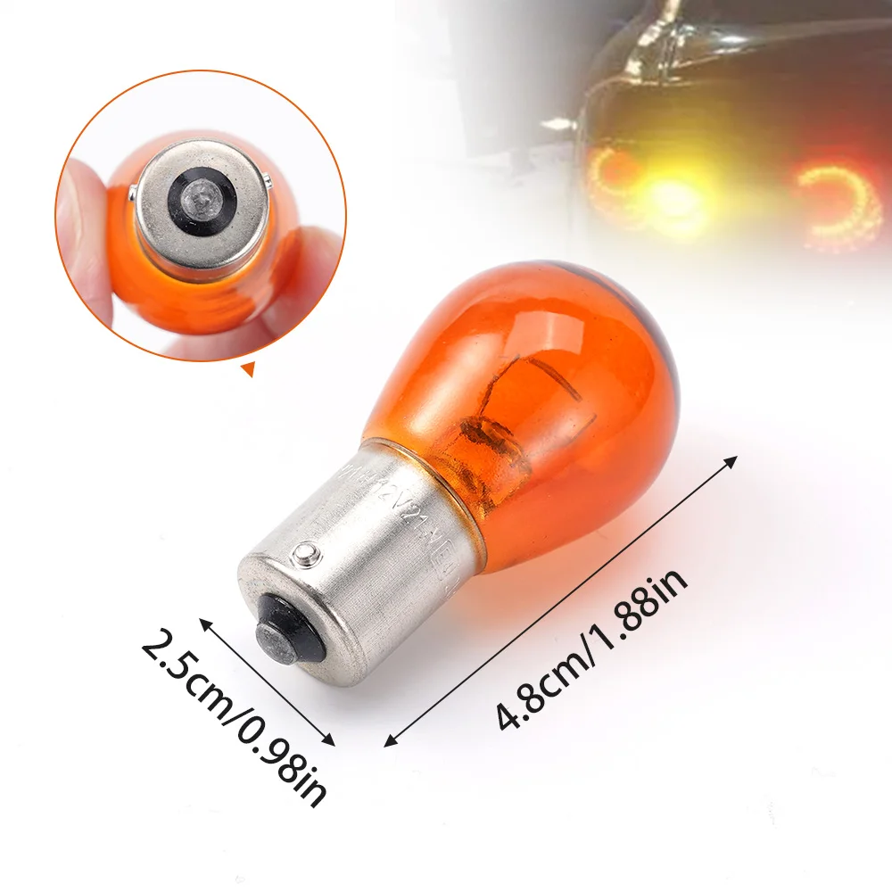 2/10Pcs Car Indicator Light PY21W Brake Reverse Lamp Parking Light LED Bulbs 12V 1156 BAU15S Amber Yellow Halogen Lamp Bulbs DC