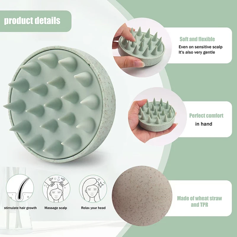 Cepillo para lavar el cabello TPE + cepillo para lavar el cabello con pajita de trigo, cepillo para la cabeza, cepillo para dejar de picazón del cuero cabelludo, peine para rascar, cepillo de masaje, herramienta de peluquería