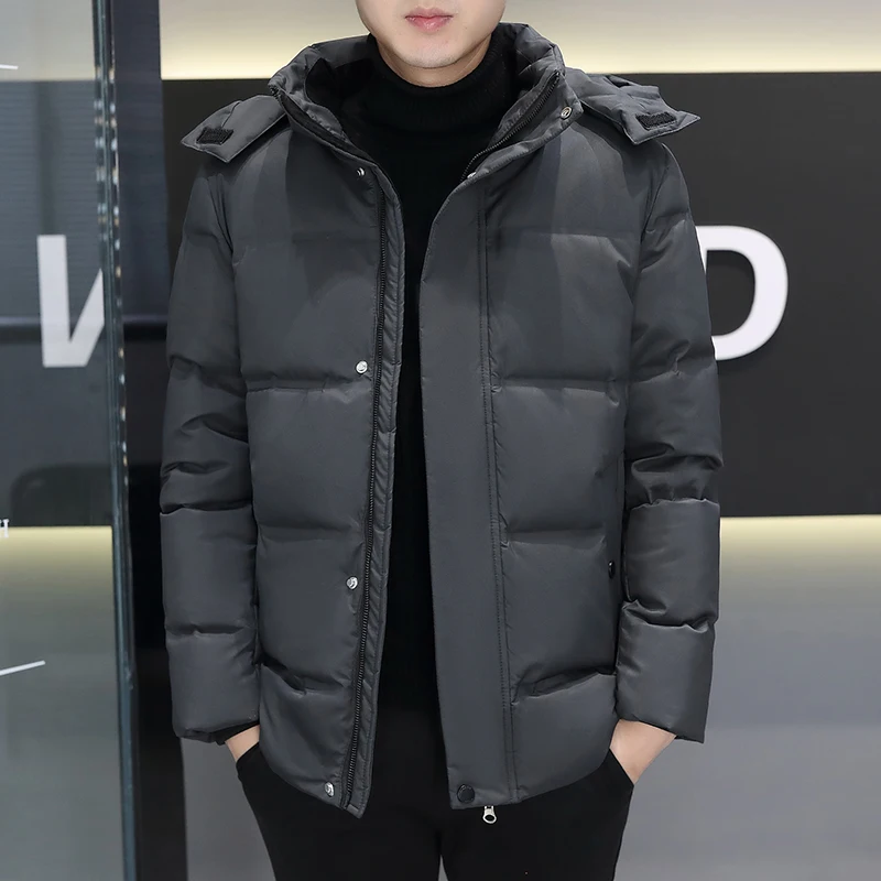 Casual Men's Warm Hooded Duck Down Jackets Detachable Hat 2025 Winter Solid Color Windproof Puffer Coats Outwear Padded Clothing