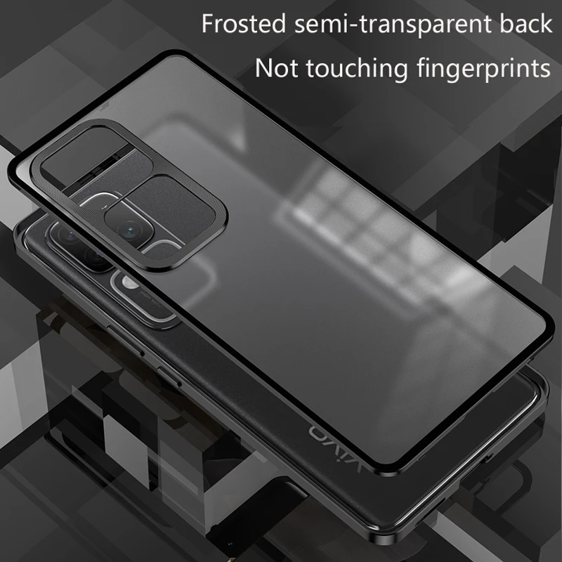 Luxury Aluminum Alloy Bumper Frame Magnet Closed Metal Matte Back Cover For vivo V29 V30 V40 Y200 Pro Y300 Plus 5G Phone Cases