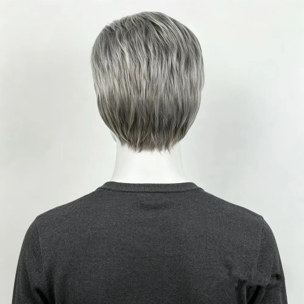 Men's Short Silver Gray Synthetic Wig - Natural Ombre Grey Hair Heat Resistant Daily/Party Cosplay Wig for Men