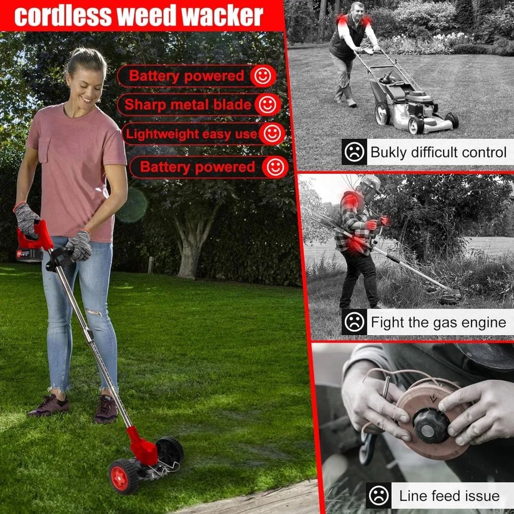 Imagem -04 - Elétrica Cordless Grass Trimmer Stringless Cortador de Escova Weed Wacker Eater Alimentado por Bateria 21v 4.0ah Lightweigt