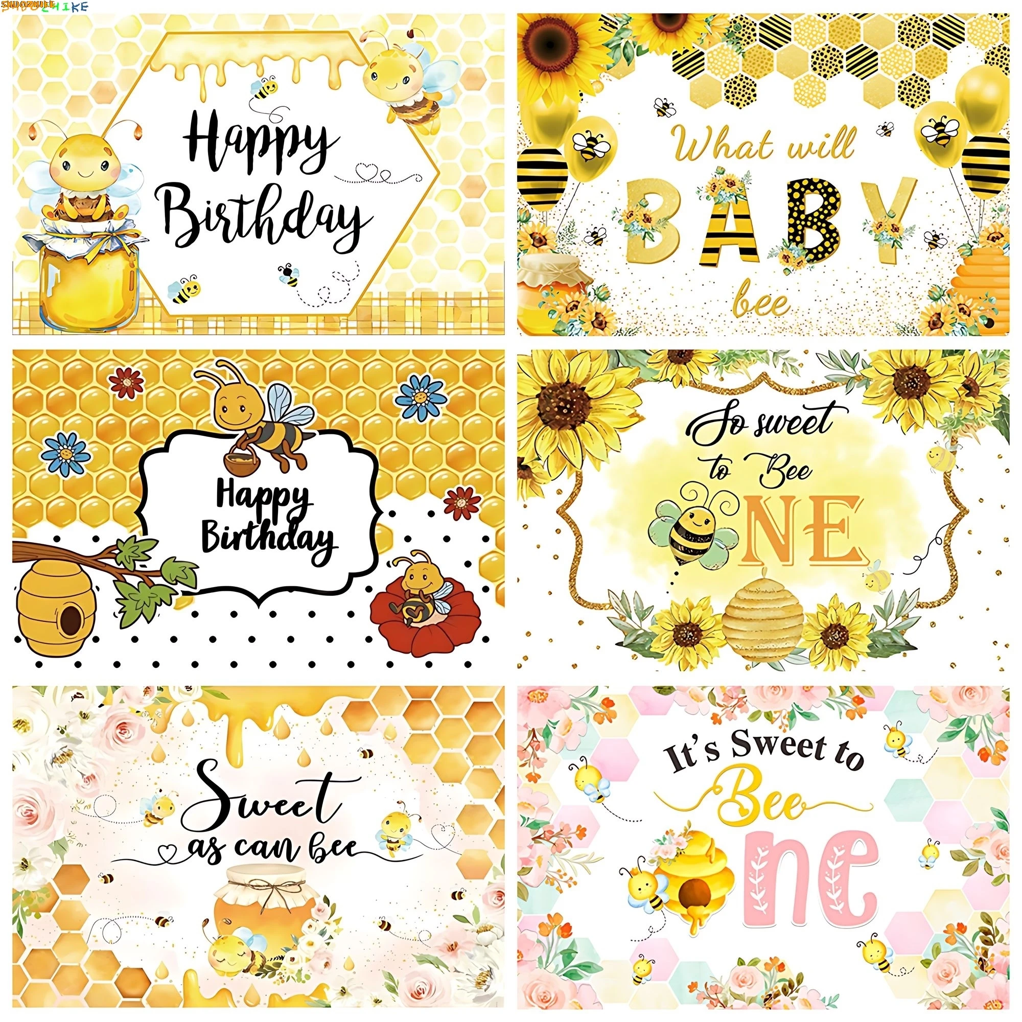 

Cute Little Bee Baby Birthday Party Photography Backdrops Sunflowers Sweet Newborn Baby Shower Photo Studio Background BB-01
