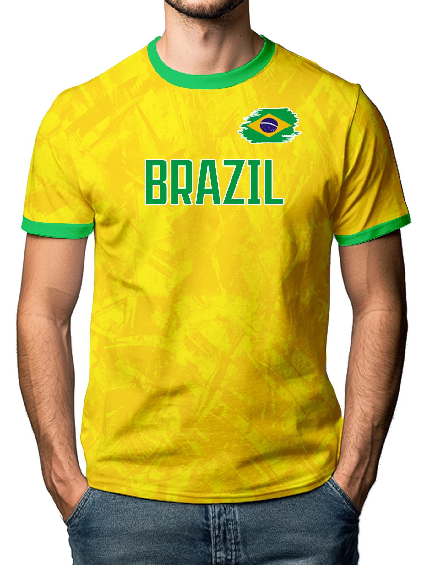Men's Custom Brazil National Team Soccer T-shirt Personalized Name Number Football Shirt, Breathable Quick Dry Sportswear