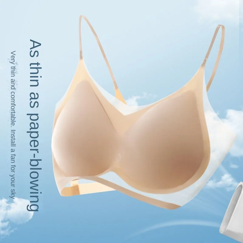 Ultra Thin Ice Silk Seamless Underwear Women Plus Size Sexy Top Soft Breathable Wireless Solid Lingerie Gathered Padded Bra