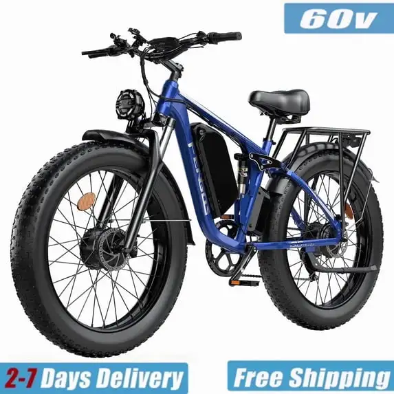 FENGQS Q8 PLUS Dual Motor Electric Bike for Adults, Peak 6000W 60V 1200Wh Removable Battery, 40-100 Miles Long Range Fat Tire E-Bike, Full Lockable Suspension, 7 Speed, 4+2 Riding Modes, 45MPH, 40° Climbing Off Road Electric Bicycle US Warehouse` image 4