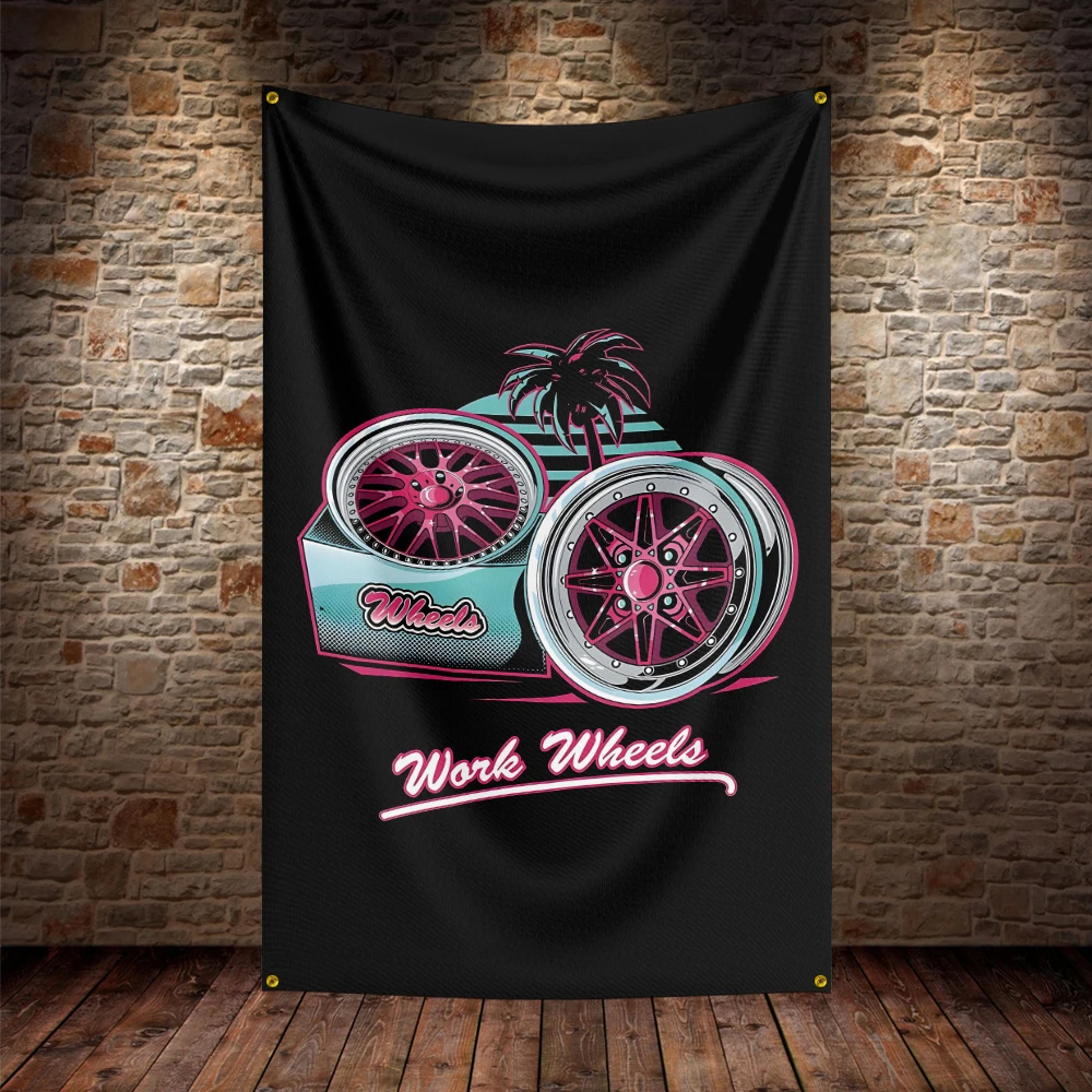 3X5Ft Work Wheels Flag Polyester Printed Car Banner For Decor